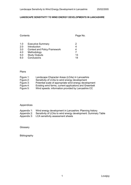 Landscape Sensitivity to Wind Energy Development in Lancashire 25/02/2005