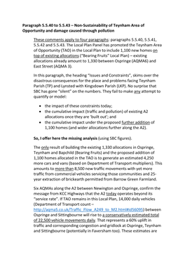 Paragraph 5.5.40 to 5.5.43 – Non-Sustainability of Teynham Area of Opportunity and Damage Caused Through Pollution