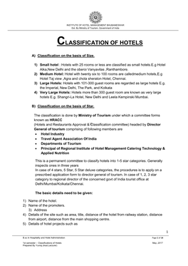 Classification of Hotels