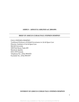 AIRBUS – ARMAVIA AIRLINES Réf. 2008-0091 BRIEF of AMICUS