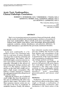 Acute Toxic Nephropathies: Clinical Pathologic Correlations - ROBERT C