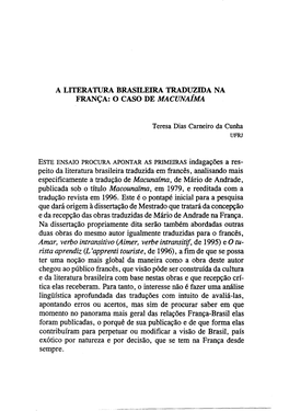 A Literatura Brasileira Traduzida Na França: O Caso De Macunama