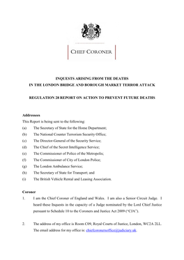 Inquests Arising from the Deaths in the London Bridge and Borough Market Terror Attack Regulation 28 Report on Action to Prevent