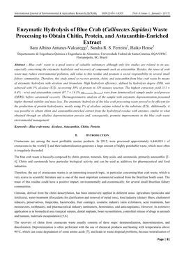 Waste Processing to Obtain Chitin, Protein, and Astaxanthin-Enriched Extract Sara Albino Antunes-Valcareggi1, Sandra R