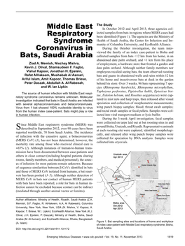 Middle East Respiratory Syndrome Coronavirus in Bats, Saudi Arabia