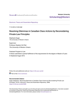 Resolving Dilemmas in Canadian Class Actions by Reconsidering Private Law Principles