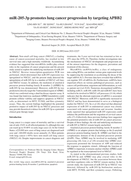 Mir‑205‑3P Promotes Lung Cancer Progression by Targeting APBB2