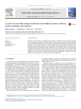 A Review of Renewable Energy Investment in the BRICS Countries History, Models, Problems and Solutions