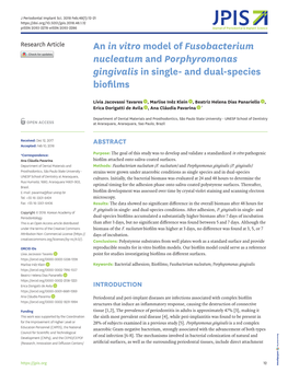 An in Vitro Model of Fusobacterium Nucleatum and Porphyromonas Gingivalis in Single- and Dual-Species Biofilms