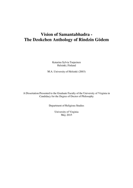 Vision of Samantabhadra - the Dzokchen Anthology of Rindzin Gödem