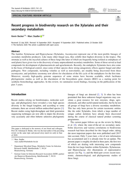 Recent Progress in Biodiversity Research on the Xylariales and Their Secondary Metabolism