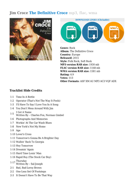 Jim Croce the Definitive Croce Mp3, Flac, Wma