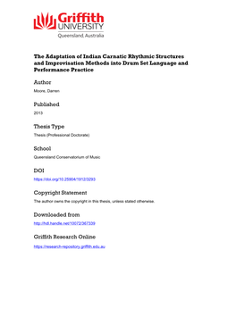 The Adaptation of Indian Carnatic Rhythmic Structures and Improvisation Methods Into Drum Set Language and Performance Practice