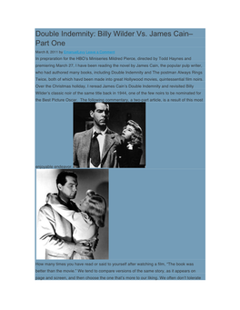 Double Indemnity: Billy Wilder Vs