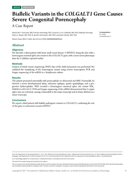 Biallelic Variants in the COLGALT1 Gene Causes Severe Congenital Porencephaly a Case Report