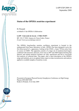 Status of the OPERA Neutrino Experiment