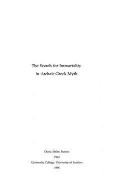 The Search for Immortality in Archaic Greek Myth