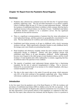 Chapter 16 Report from the Paediatric Renal Registry