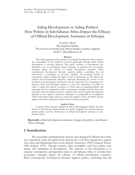 Aiding Development Or Aiding Politics? How Politics in Sub-Saharan Africa Impact the Efficacy of Official Development Assistance in Ethiopia