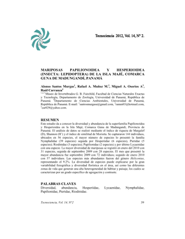 Mariposas Papilionoidea Y Hesperioidea (Insecta: Lepidoptera) De La Isla Majé, Comarca Guna De Madungandí, Panamá
