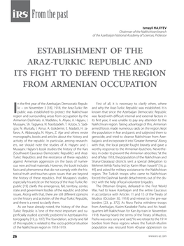 Establishment of the Stablishment of the Araz-Turkic Republic and Its Fight