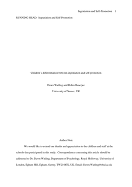 Ingratiation and Self-Promotion Children's Differentiation Between