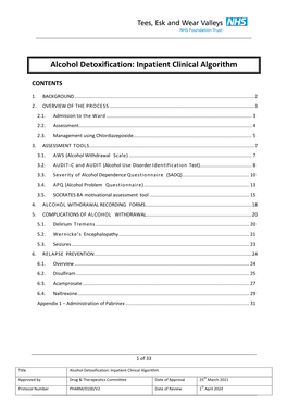 Alcohol Detoxification: Inpatient Clinical Algorithm