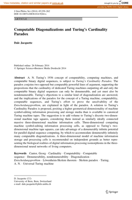 Computable Diagonalizations and Turing's Cardinality Paradox