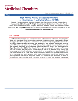 High-Affinity Alkynyl Bisubstrate Inhibitors of Nicotinamide N-Methyltransferase (NNMT) Rocco L