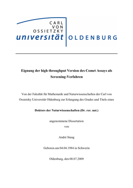 Eignung Der High Throughput Version Des Comet Assays Als Screening-Verfahren