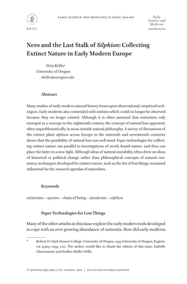 Nero and the Last Stalk of Silphion: Collecting Extinct Nature in Early Modern Europe