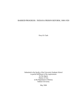 Indiana Prison Reform, 1880-1920