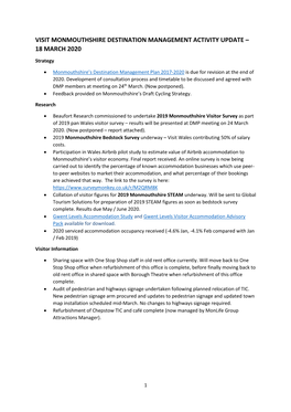 Visit Monmouthshire Destination Management Activity Update – 18 March 2020