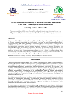 The Role of Information Technology in Successful Knowledge Management (Case Study: Tehran's Physical Education College)