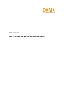 Guide to Writing a Game Design Document