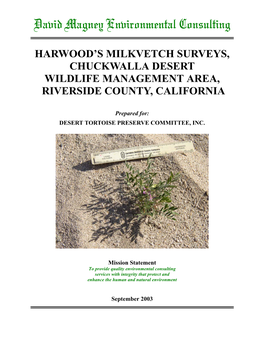 Harwood's Milkvetch Report