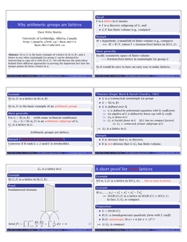 Why Arithmetic Groups Are Lattices a Short Proof for Some Lattices