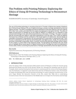 The Problem with Printing Palmyra: Exploring the Ethics of Using 3D Printing Technology to Reconstruct Heritage
