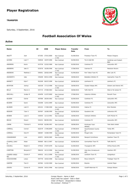 Player Registration Football Association of Wales