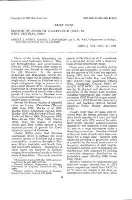 Brief Note: Growth of Pisidium Casertanum (Poli) in West Central Ohio