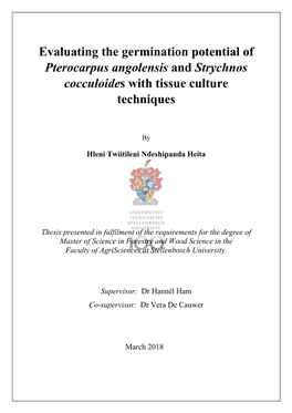 Evaluating the Germination Potential of Pterocarpus Angolensis and Strychnos Cocculoides with Tissue Culture Techniques