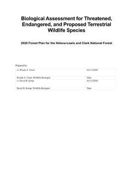 Biological Assessment for Threatened, Endangered, and Proposed Terrestrial Wildlife Species