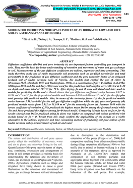 Models for Predicting Pore Space Indices of an Irrigated Lowland Rice Soil in a Sudan Savanna of Nigeria