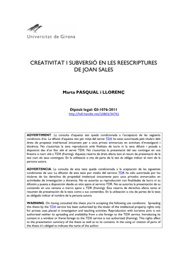 Creativitat I Subversió En Les Reescriptures De Joan Sales