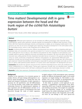 Time Matters! Developmental Shift in Gene Expression Between the Head and the Trunk Region of the Cichlid Fish Astatotilapia Burtoni