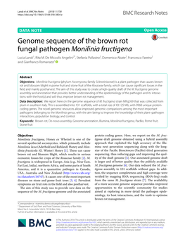 Genome Sequence of the Brown Rot Fungal Pathogen Monilinia Fructigena Lucia Landi1, Rita M