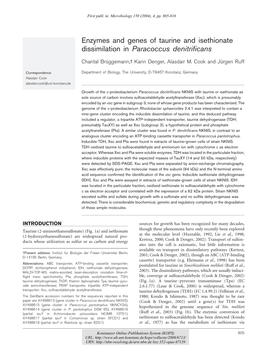 Enzymes and Genes of Taurine and Isethionate Dissimilation in Paracoccus Denitriﬁcans