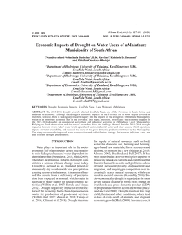 Economic Impacts of Drought on Water Users of Umhlathuze Municipality of South Africa