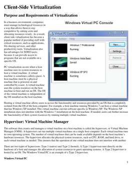 Client-Side Virtualization Purpose and Requirements of Virtualization