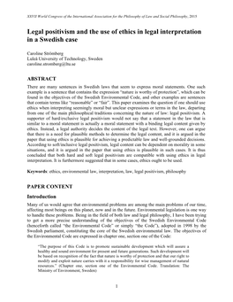 Legal Positivism and the Use of Ethics in Legal Interpretation in a Swedish Case